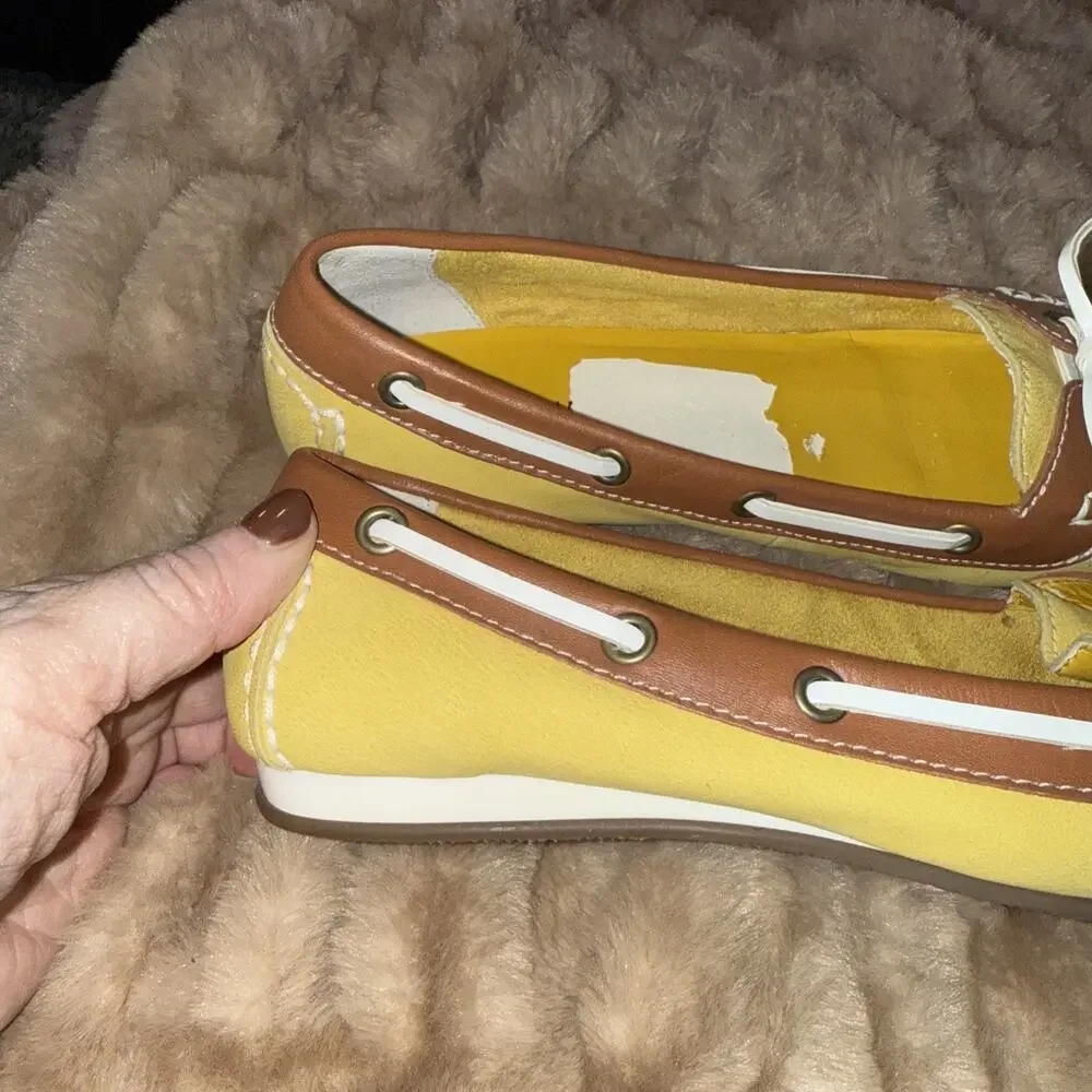 Michael Shannon Loafers Yellow Leather Topstitched W. White Laced Trim,Sz 7.5M